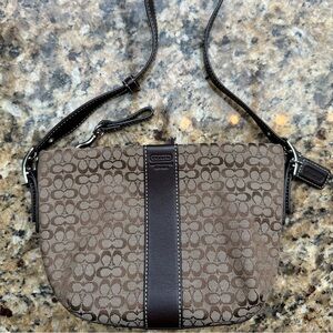 Coach brown jacquard leather signature mini purse like new condition